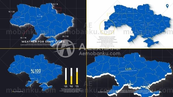 28544乌克兰地图动画AE模版Ukraine Map Promo Ver 0.2