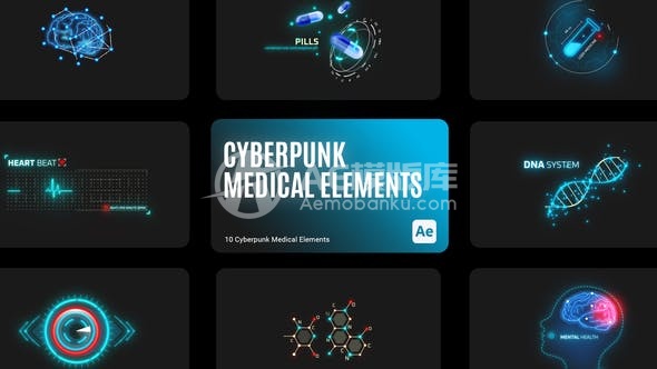 29004《赛博朋克医疗元素HUD – Adobe After Effects模版》