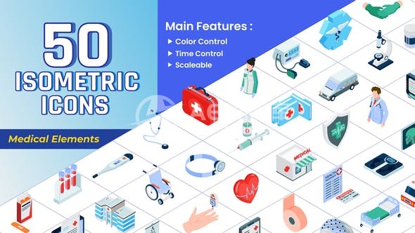 29056等轴投影图标 – 医疗元素 AE模版