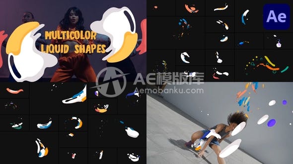 29076适用于After Effects的多彩液体形状AE模版
