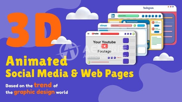291003D动画社交媒体和网页包 | 动画展示AE模版