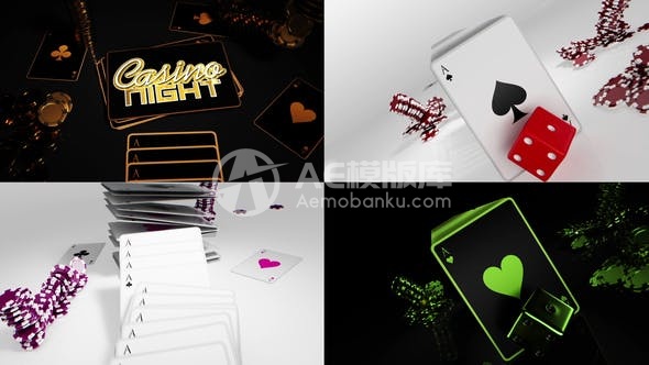 29273扑克牌赌场标志揭示效果 AE模版