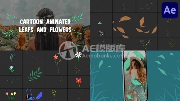 29277卡通动画叶子与花朵AE模版