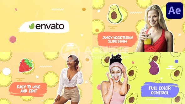 29348多汁的素食幻灯片制作（适用于Adobe After Effects）AE模版