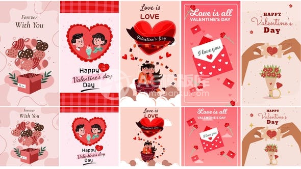 29540情人节Instagram故事和帖子 – 卡通动画包 (AE模版)