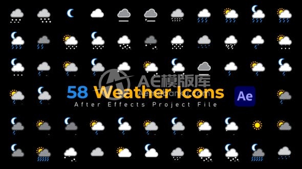 29625天气图标- 58个包装（AE模版）