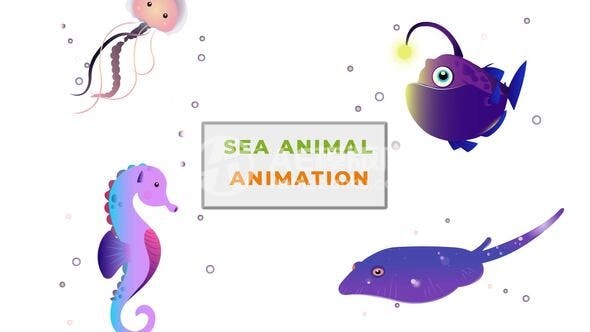 29628水下海洋动物动画场景（AE模版）