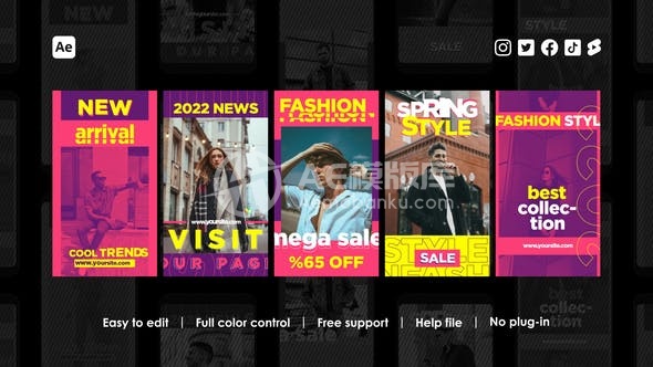 29709时装周Instagram实时短视频制作AE模版