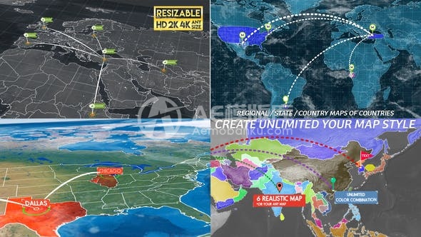 29825世界地图连接工具包 AE模版