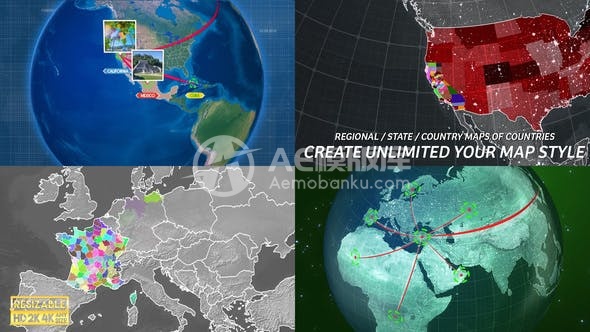 29831全球地图连接工具包 AE模版
