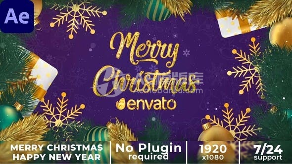 29844新年快乐祝福 || 圣诞祝福 || 圣诞节文字揭示 AE模版