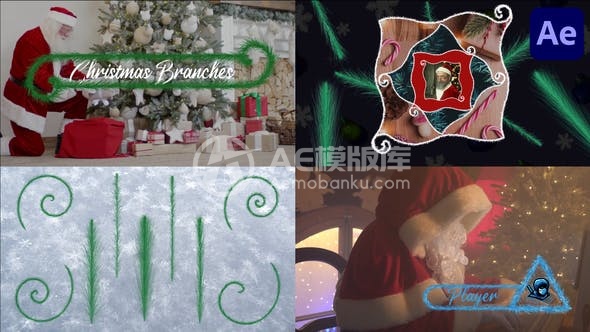 29863圣诞树枝和小插图和标题包适用于Adobe After Effects AE模版