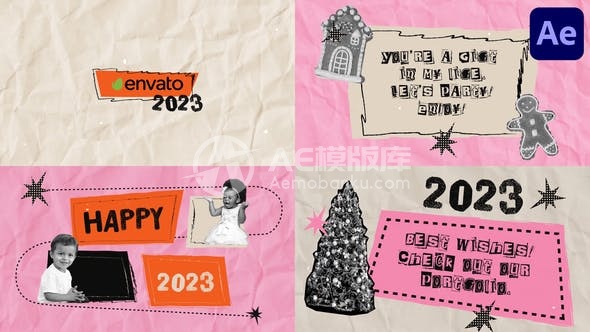 29865《新年圣诞纸撕碎幻灯片》 AE模版