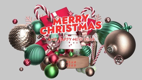 29888抽象圣诞节三维标志揭示（AE模版）