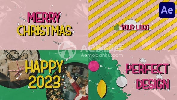 30029精彩的圣诞色彩问候场景 – 为After Effects设计