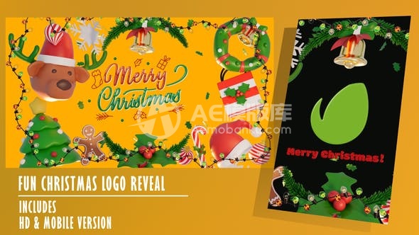 30154趣味圣诞标志揭示 AE模版