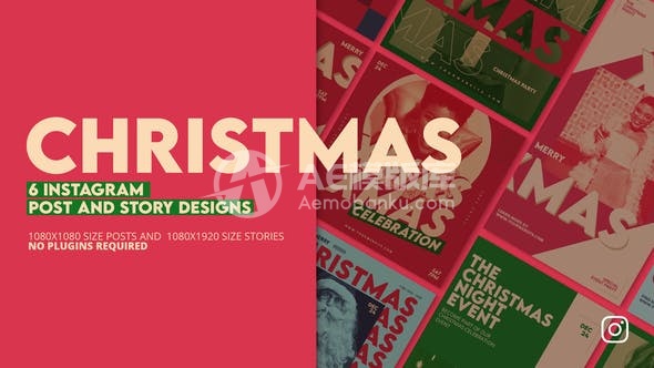 30195圣诞快乐的Instagram推广帖和故事 AE模板
