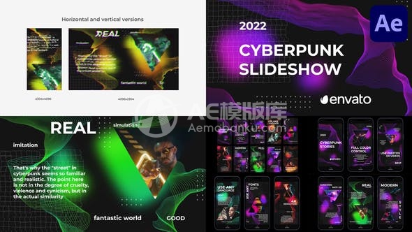 30208适用于Adobe After Effects的赛博朋克故障幻灯片秀