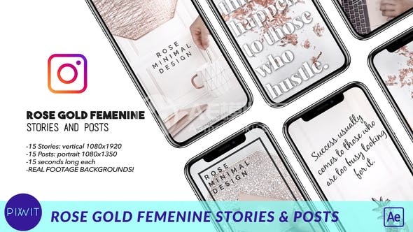 30382玫瑰金女性故事与帖子 AE模版