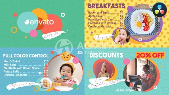 30585儿童咖啡厅菜单（DaVinci Resolve制作）AE模版