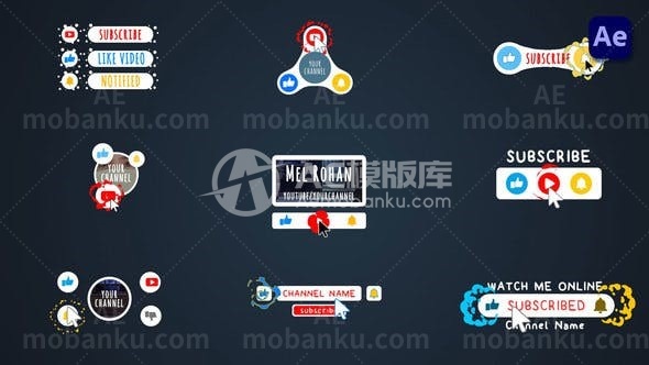 310462D卡通油管订阅按钮套装#2 [Adobe After Effects AE模版]