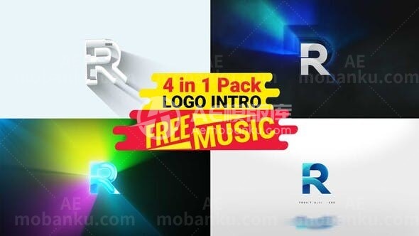 31108简约logo入门套装 4合1标志 开场片头 标志动画 免费音乐 AE模板