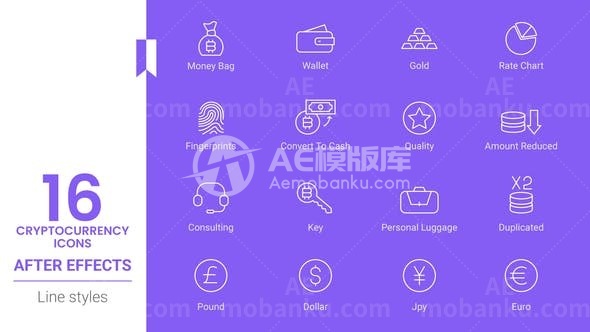31203加密货币图标线性套装 AE模版